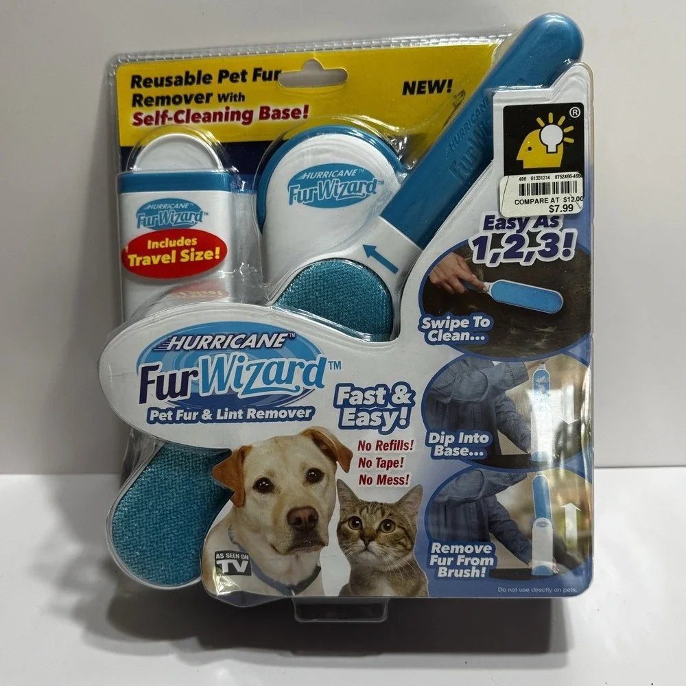 Hurricane Fur Wizard Pet Fur & Lint Remover w/Self Cleaning Base-NEW